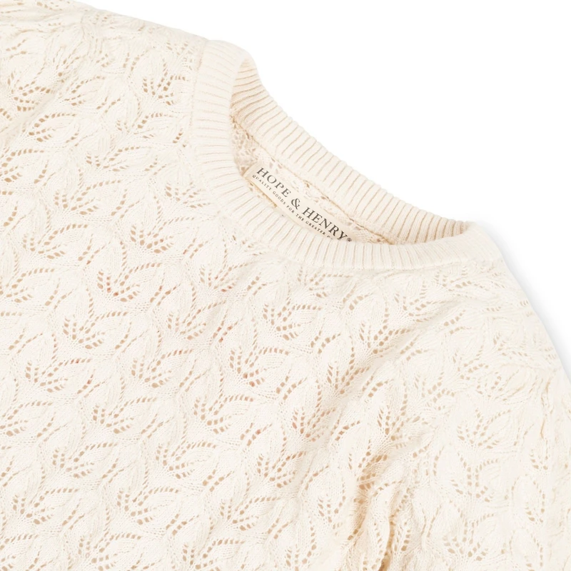 Hope & Henry Baby Girls Long Balloon Sleeve Pointelle Pullover Sweater