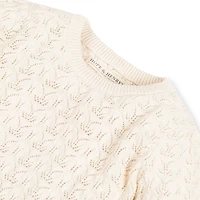 Hope & Henry Baby Girls Long Balloon Sleeve Pointelle Pullover Sweater