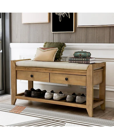 Streamdale Multipurpose Entryway Bench with Cushioned Seat and Drawers