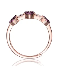 Sterling Silver 18k Rose Gold Plated with Red & Cubic Zirconia Pave Hearts Promise Adjustable Ring
