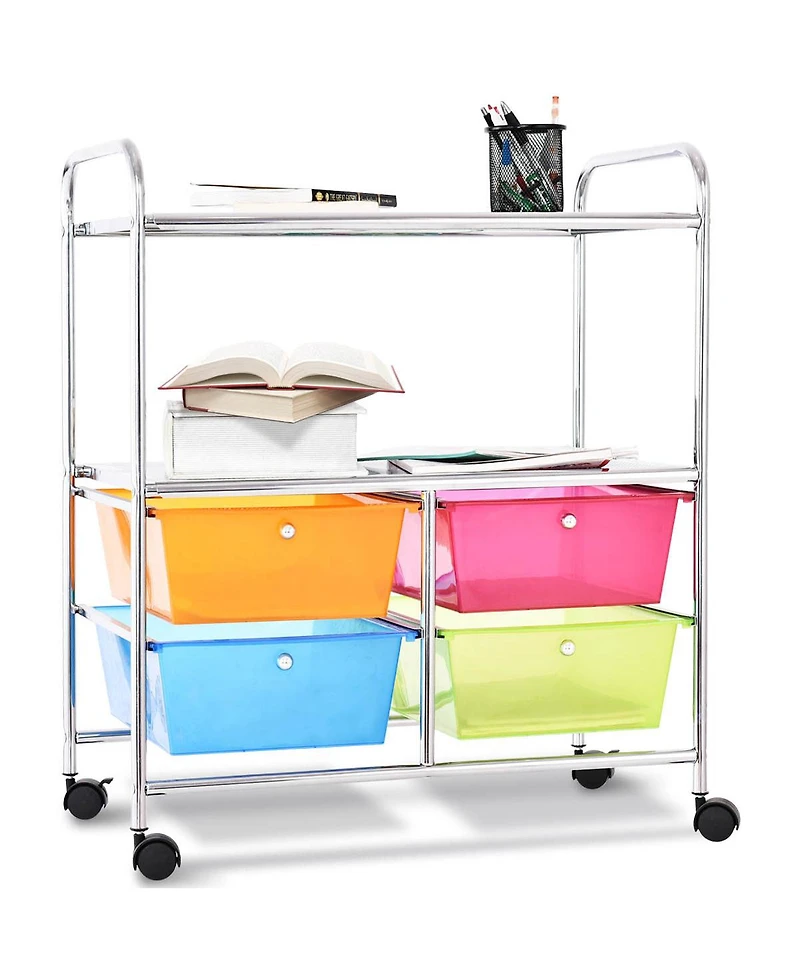 4 Multifunctional Drawers Rolling Storage Cart Rack Shelves Shelf Home Office