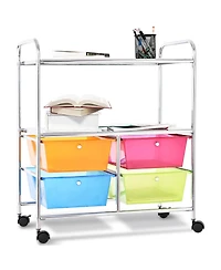 4 Multifunctional Drawers Rolling Storage Cart Rack Shelves Shelf Home Office
