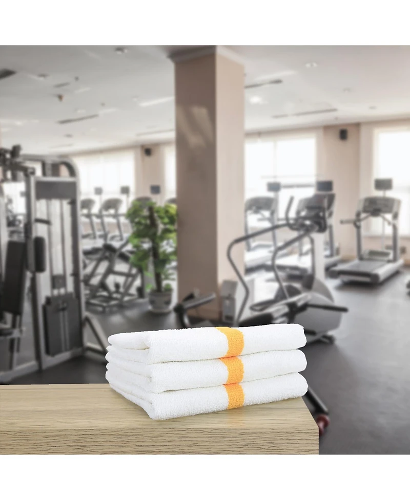 Power Gym Hand Towels (12 Pack), 16x27, White with Colored Stripe, 100% Ring-Spun Cotton