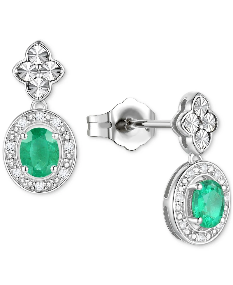 2-Pc. Set Sapphire (1 ct. t.w.) & Diamond (1/20 Halo Pendant Necklace Matching Drop Earrings Sterling Silver (Also Ruby, Emerald,