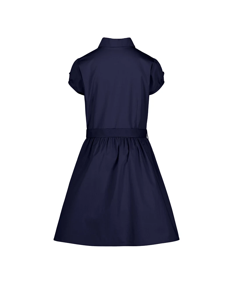 Nautica Big Girls Uniform Belted Poplin Shirt Dress