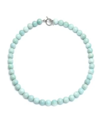 Bling Jewelry Natural Amazonite Light Aqua Blue Round Gem Stone 10mm Bead Strand Necklace For Women Silver Plated Clasp