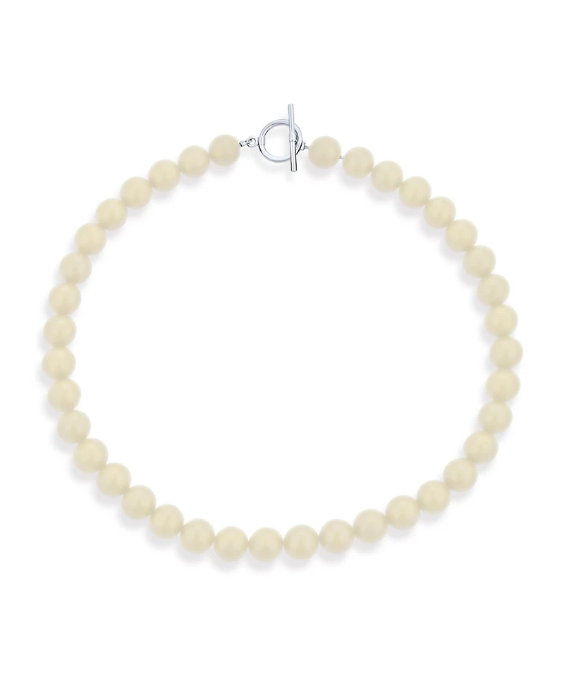 Bling Jewelry Plain Simple Smooth Classic Sand Light Bead Natural Jasper Round 10MM Bead Strand Necklace Silver Plated Toggle Clasp 20 Inch