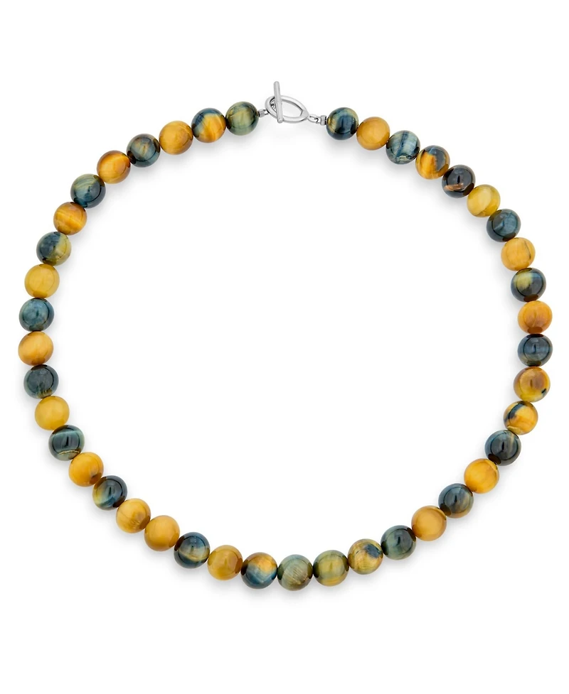 Bling Jewelry Plain Simple Mixed Grey Blackish Alternating Brown Tiger eye Round 10MM Bead Strand Necklace Silver Plated Clasp