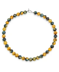Bling Jewelry Plain Simple Mixed Grey Blackish Alternating Brown Tiger eye Round 10MM Bead Strand Necklace Silver Plated Clasp