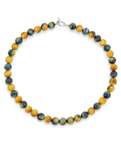 Bling Jewelry Plain Simple Mixed Grey Blackish Alternating Brown Tiger eye Round 10MM Bead Strand Necklace Silver Plated Clasp