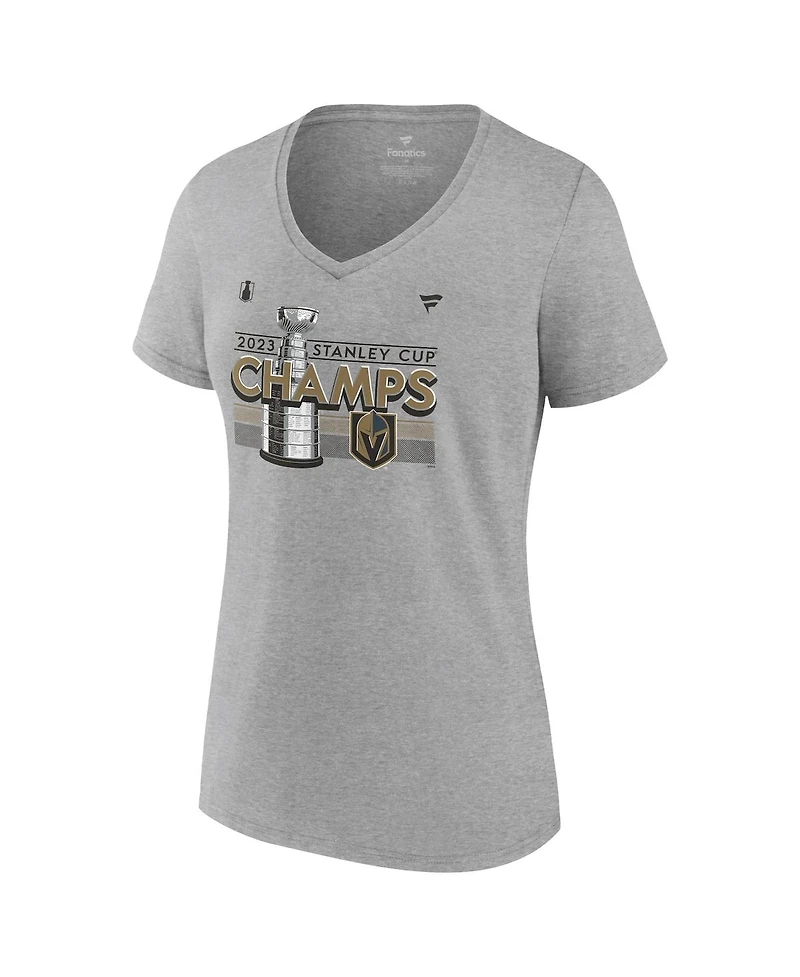 Women's Fanatics Heather Gray Vegas Golden Knights 2023 Stanley Cup Champions Locker Room Plus V-Neck T-shirt