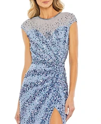 Mac Duggal Women's Embellished Illusion High Neck Cap Sleeve Gown