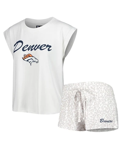 Women's Concepts Sport White, Cream Denver Broncos Montana Knit T-shirt and Shorts Sleep Set