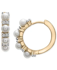 Cultured Freshwater Pearl (3mm) & Lab-Created White Sapphire (1/4 ct. t.w.) Small Hoop Earrings in 14k Gold-Plated Sterling Silver, 0.6