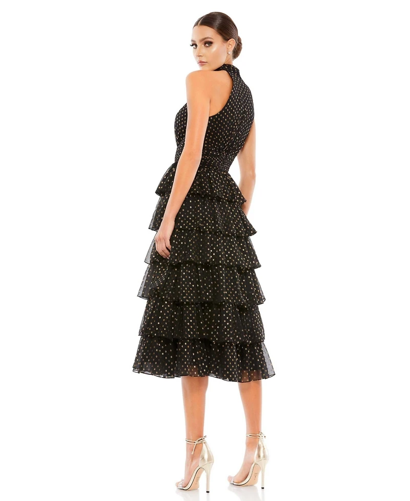 Mac Duggal Women's Layered Polka Dot Halter Cocktail Dress