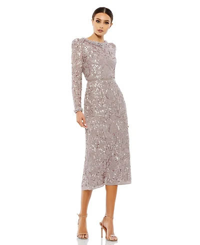 Mac Duggal Women's Embellished High Neck Puff Sleeve Fitted Dress