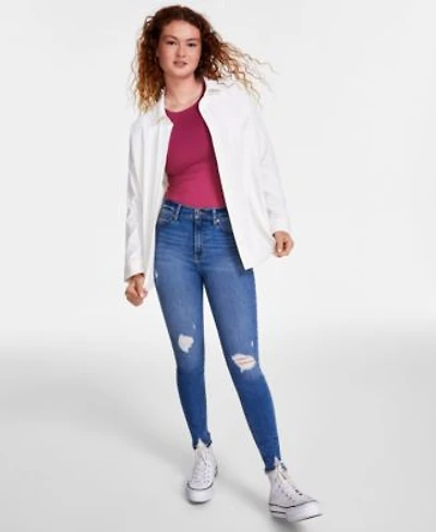 Ultra Flirt Juniors Corduroy Shacket Crave Fame Bodysuit Celebrity Pink Skinny Jeans