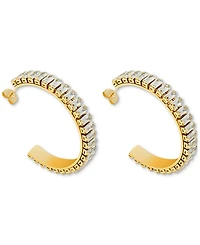 Heymaeve 18k Gold-Plated Medium Emerald-Cut Cubic Zirconia C-Hoop Earrings, 1.96"