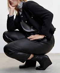 Mango Women's Leather-Effect Elastic Waist Trousers