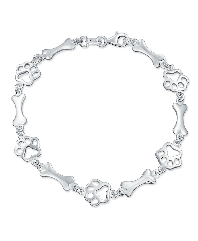 Bling Jewelry Layering Best Friend Animal Multi Bff Pet Lover Dog Puppy Link Charm Bone Paw Print Bracelet Sterling Silver 7 7.5 Inch