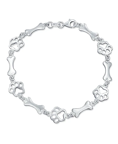 Bling Jewelry Layering Best Friend Animal Multi Bff Pet Lover Dog Puppy Link Charm Bone Paw Print Bracelet Sterling Silver 7 7.5 Inch