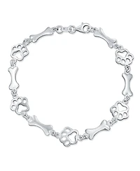 Bling Jewelry Layering Best Friend Animal Multi Bff Pet Lover Dog Puppy Link Charm Bone Paw Print Bracelet Sterling Silver 7 7.5 Inch