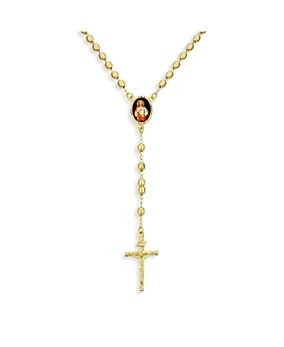 Bling Jewelry Catholic Christian Prayer Rosario Ball Beads Cross Catholic Scared Heart of Jesus Rosary Beads Necklace 18K Gold Plated Brass