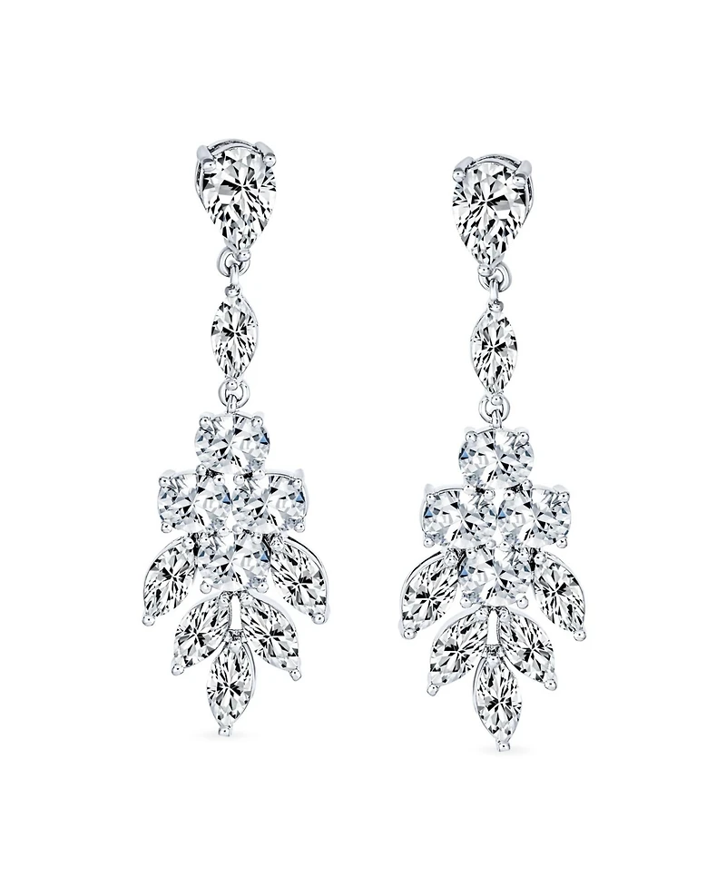 Bling Jewelry Teardrop Marquise Cluster Cubic Zirconia Cz Prom Pageant Statement Dangle Earrings Rhodium Plated Brass