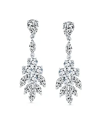 Bling Jewelry Teardrop Marquise Cluster Cubic Zirconia Cz Prom Pageant Statement Dangle Earrings Rhodium Plated Brass
