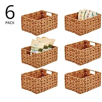 mDesign Woven Farmhouse Kitchen Pantry Food Storage Basket Box, Small - 6 Pack, Camel