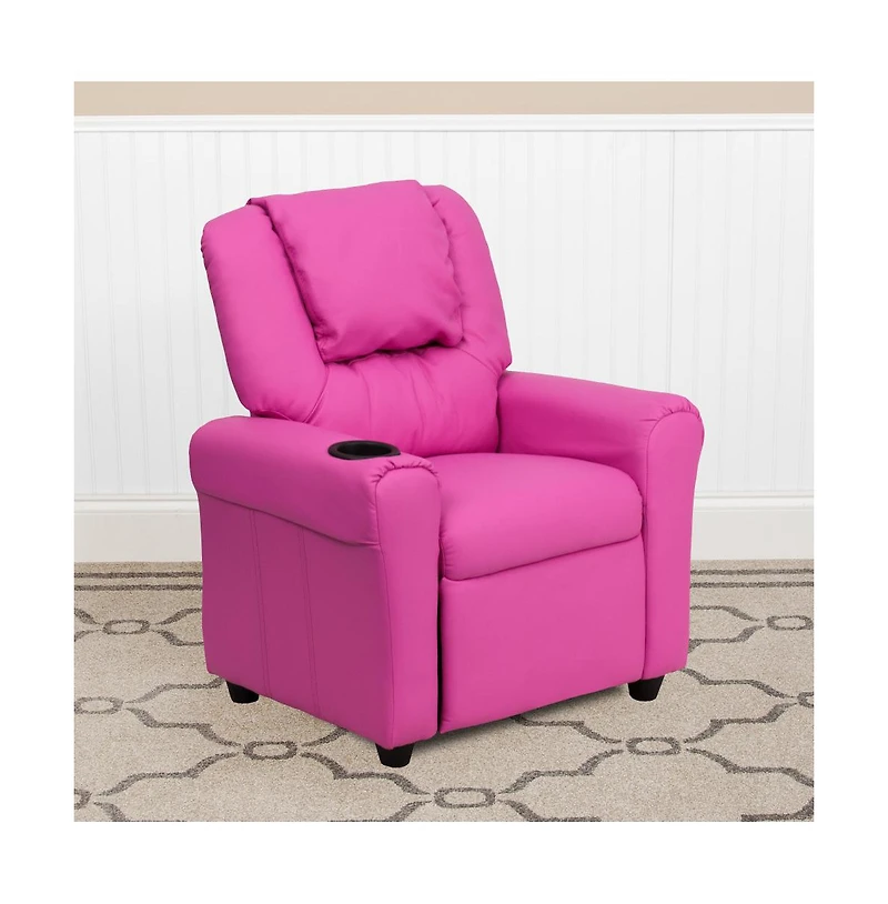 Contemporary Kids Recliner Chair With Cup Holder And Headrest