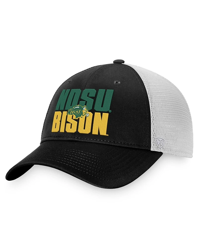 Men's Top of the World Black, White Ndsu Bison Stockpile Trucker Snapback Hat