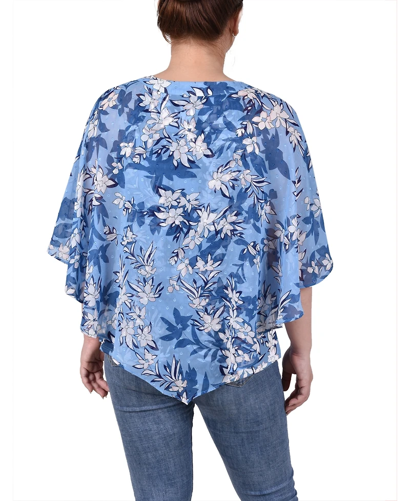 Ny Collection Women's Chiffon Poncho Top with Ring