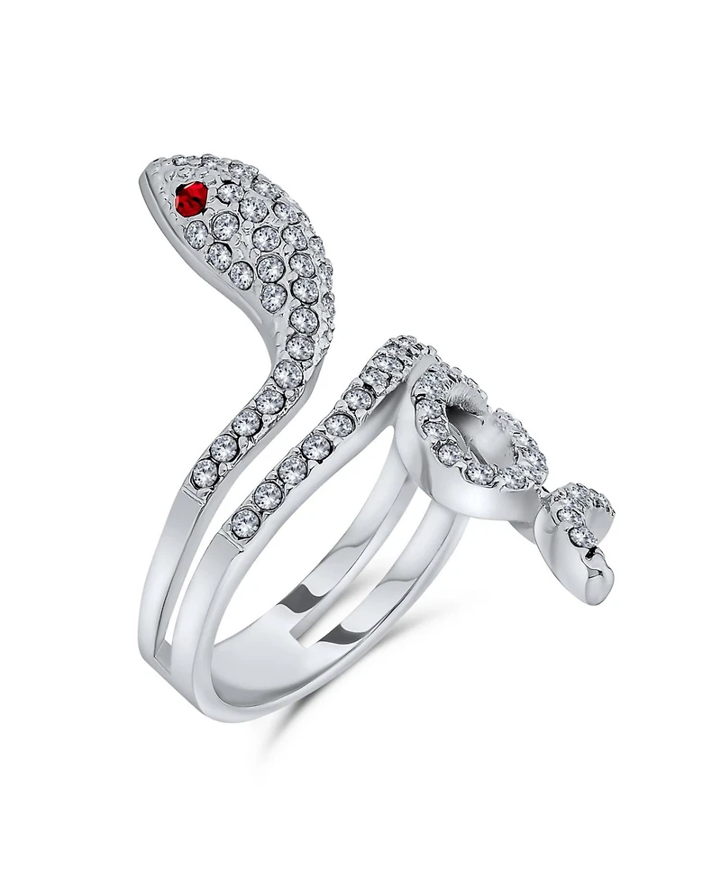Bling Jewelry Spiral Wrap Serpent Snake Fashion Statement Ring Red Eye Cubic Zirconia Pave Cz Silver Plated Brass