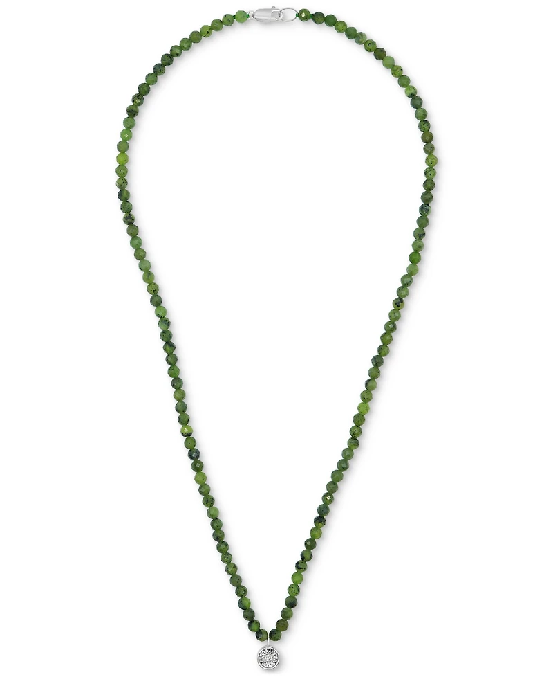 Black Spinel & Diamond Accent Beaded 17" Pendant Necklace Sterling Silver (Also Turquoise, Lapis Lazuli, Jade)
