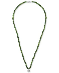 Black Spinel & Diamond Accent Beaded 17" Pendant Necklace Sterling Silver (Also Turquoise, Lapis Lazuli, Jade)