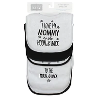 Hudson Baby Baby Boys Hudson Unisex Cotton Terry Bib and Burp Cloth Set, Mom Dad Moon And Back