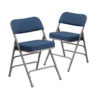 2 Pack Premium Curved Triple Braced & Hinged Fabric Upholstered Metal Folding Chair