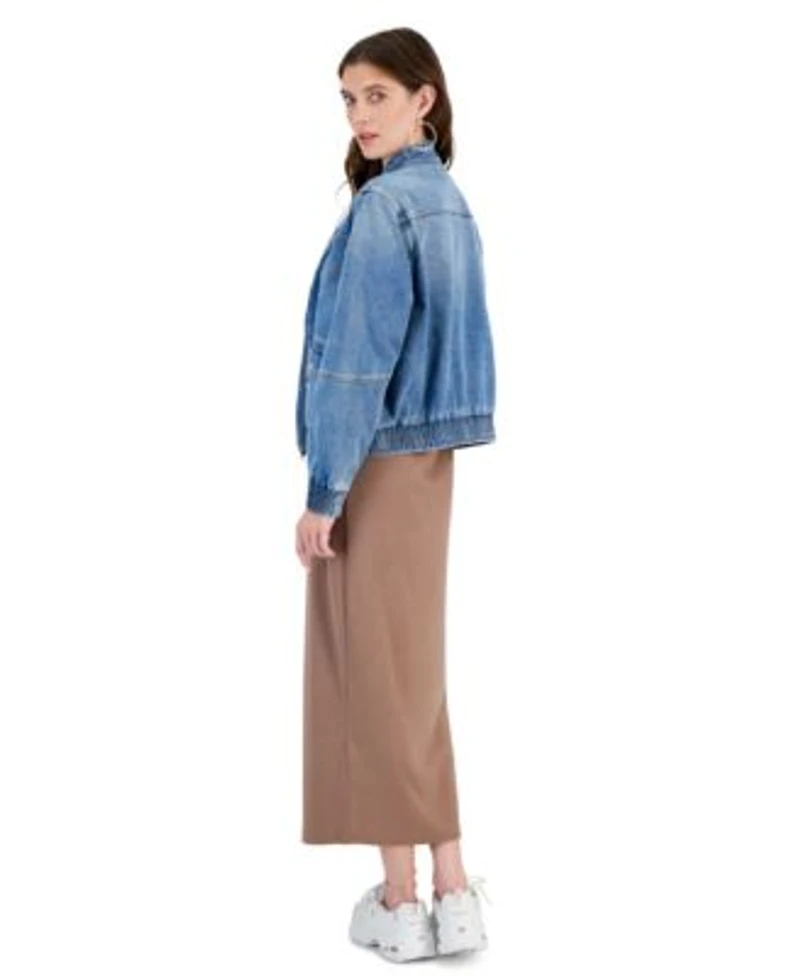 Now This Womens Denim Bomber Jacket Ribbed Scoop Neck Maxi Dress Created For Macys