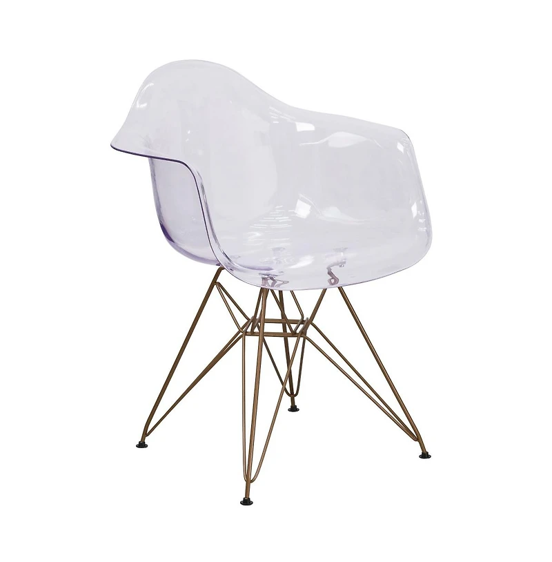 Transparent Side Chair With Arms And Gold Base