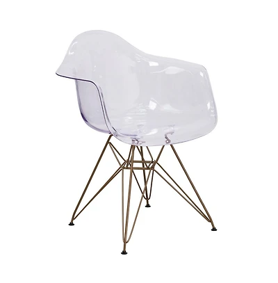 Transparent Side Chair With Arms And Gold Base
