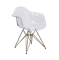 Transparent Side Chair With Arms And Gold Base