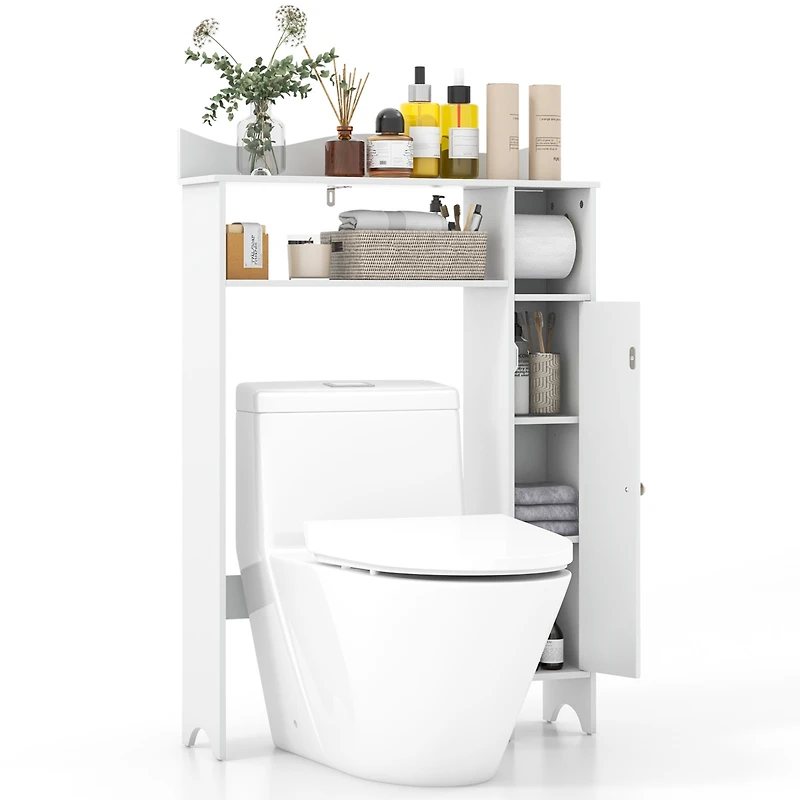 Costway Wood Over the Toilet Storage Cabinet Bathroom Space Saver w/Paper Holder & Shelf