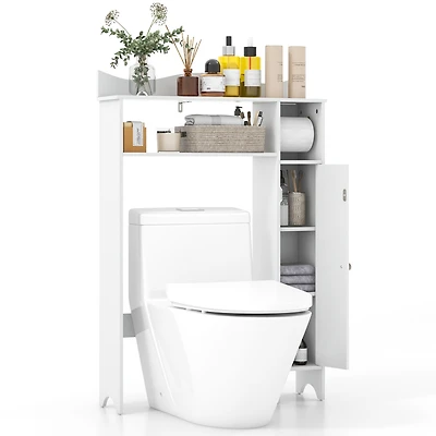 Costway Wood Over the Toilet Storage Cabinet Bathroom Space Saver w/Paper Holder & Shelf