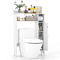 Costway Wood Over the Toilet Storage Cabinet Bathroom Space Saver w/Paper Holder & Shelf