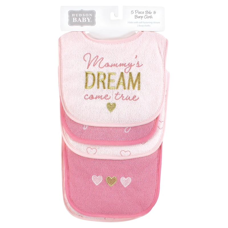 Hudson Baby Girls Cotton Terry Bib and Burp Cloth Set