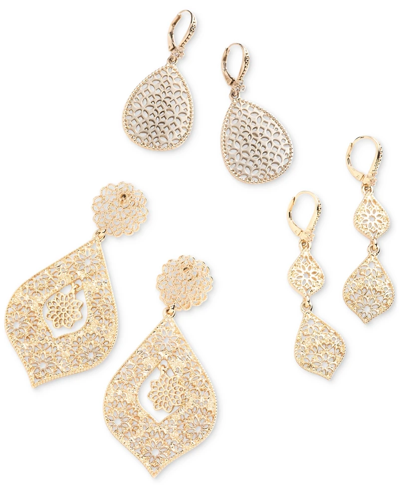 Marchesa Gold-Tone Filigree Drop Earrings