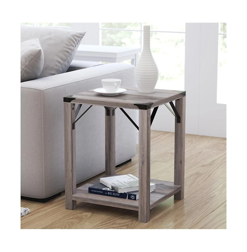 Merrick Lane Green River Modern Farmhouse Engineered Wood End Table And Powder Coated Steel Accents