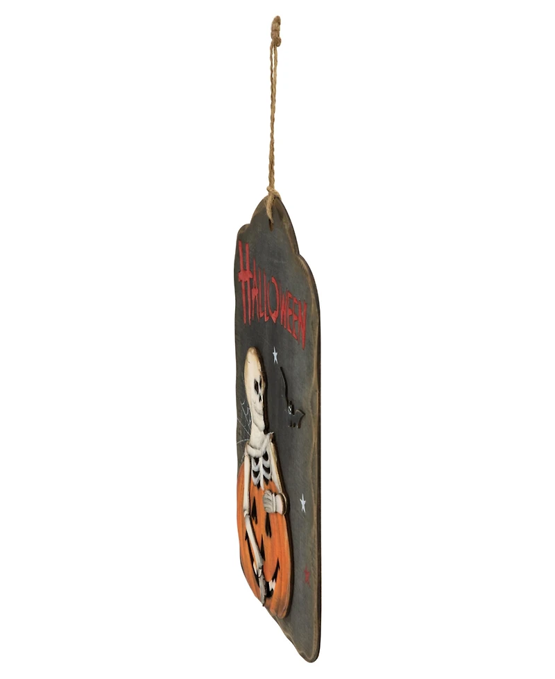 9.75" Skeleton and Jack-o'-Lantern Halloween Wall Sign