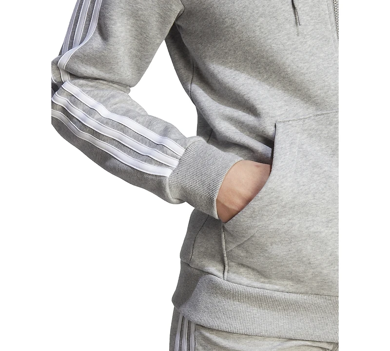 adidas Women's 3-Stripe Cotton Fleece Full-Zip Hoodie Sweatshirt